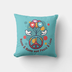 Byt fredstext Namn Peace Kärlek Boho Hippie Doves Kudde
