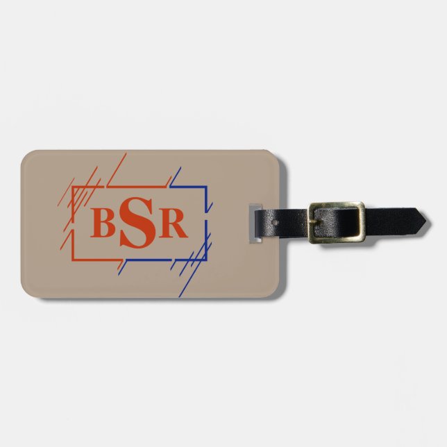 Byt Initialer, 3 Brev-monogram brun blå Bagagebricka (Horisontell Framsida)