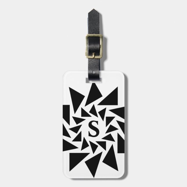 Byt inledande, geometriska trianglar, Svartvit. Bagagebricka (Vertikal Framsida)