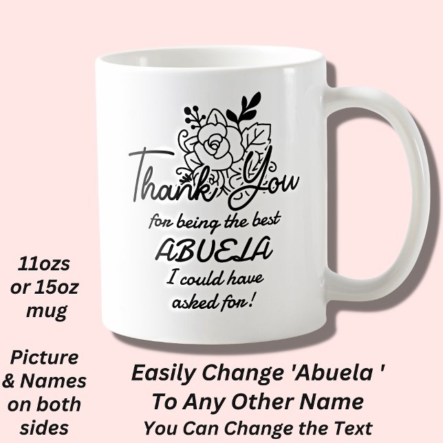 Byt mormor Namn - Abuela Tack Flowers Kaffemugg (Skapare uppladdad)