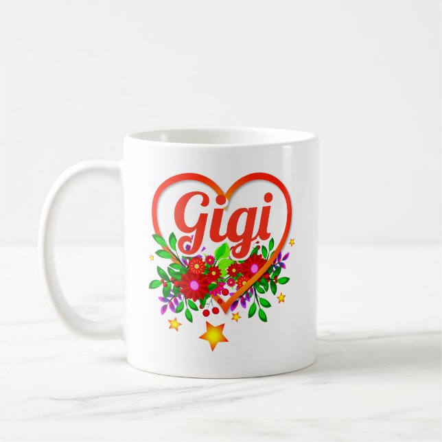 Byt mormor Namn - Gigi Heart & Flowers Kaffemugg (Vänster)
