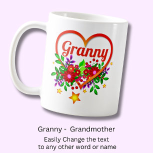 Byt mormor Namn - Granny Heart & Flowers Kaffemugg