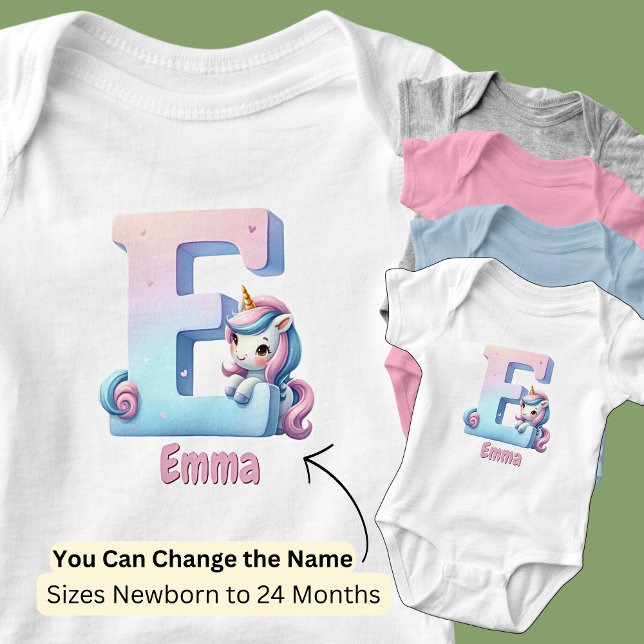 Byt namn söt rosa blå bokstav E enhörning T Shirt (Skapare uppladdad)