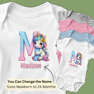 Byt Namn Söt Rosa Blå Söt Bokstav M Enhörning T Shirt