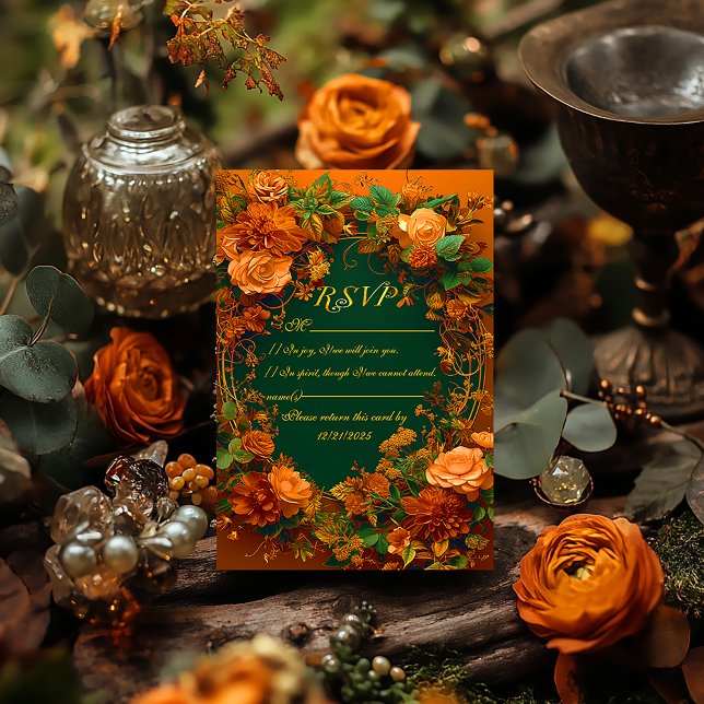Byt OSA för höstBlommigt  Bröllop Kort (Breathtaking Druid Hill Autumn Celtic Wedding RSVP Enclosure Card )