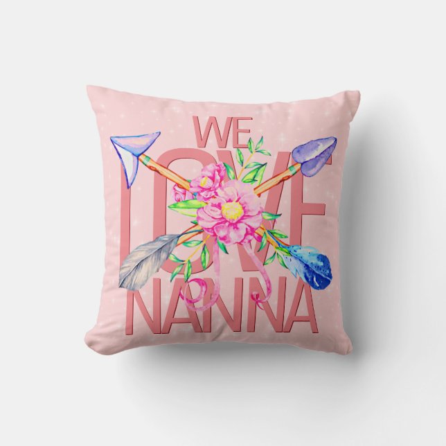 Byt text Namn, Boho Arrows Flowers We Kärlek NANA Kudde (Framsida)