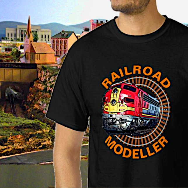 Byt text Railroad Modeler Red Gult Diesel T Shirt (Skapare uppladdad)