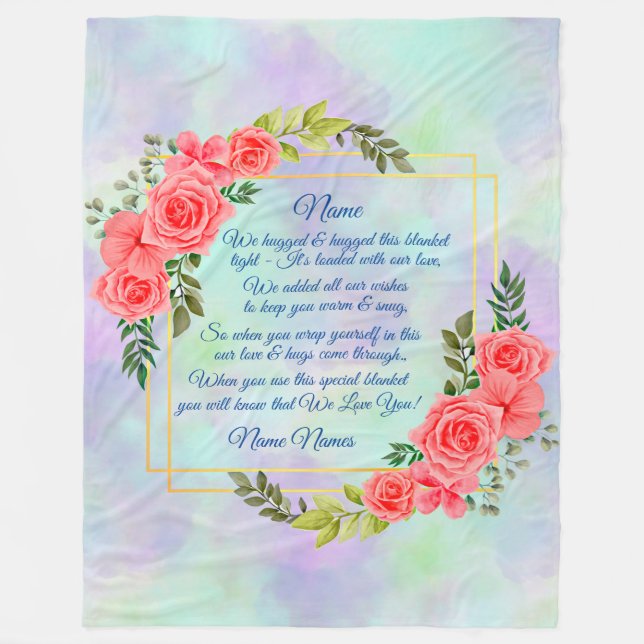 Byt text till Blommigten Namn, Ro vi hånade blå Fleecefilt (Framsidan)