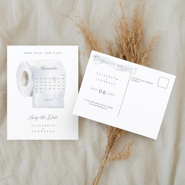 Byt ut datumverktygskalender för Papper rollkalend Meddelande Vykort (Swap the Date Toilet Paper Roll Calendar Announcement Postcard)