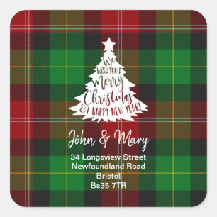 Byte av Adress-dekal, christmas tartan träd Fyrkantigt Klistermärke