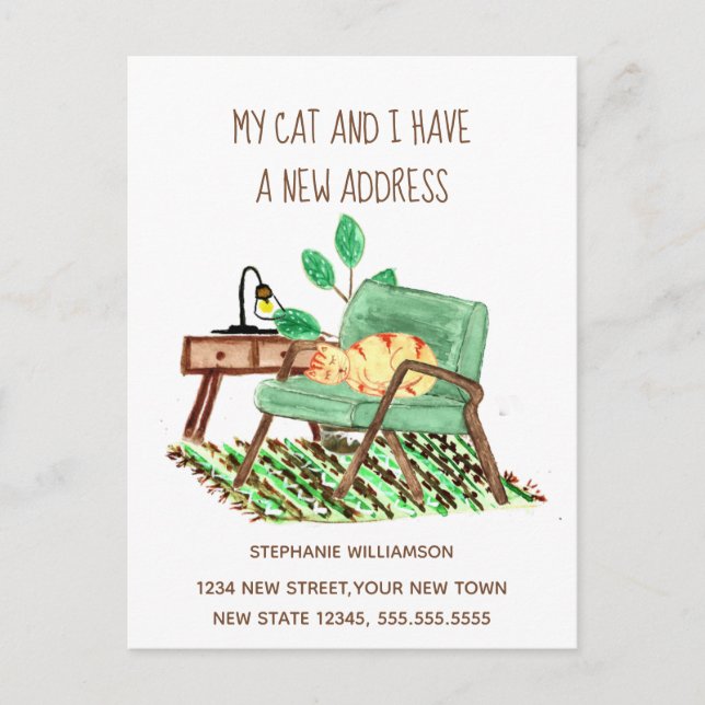 Byte av adress Ginger Cat-meddelande om Flytta Vykort (Framsida)