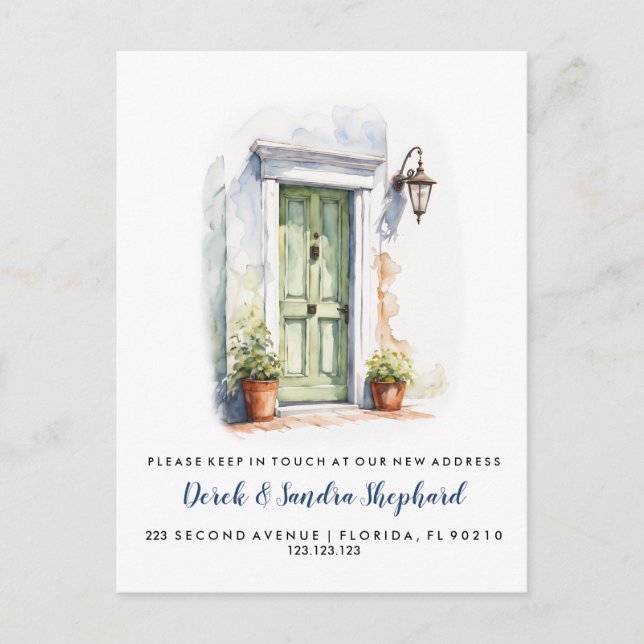 Byte av adress har vi flyttat grönt dörr meddelande vykort (Framsida)