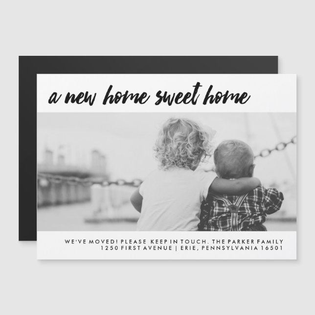 Byte av Adress | Modern familjefoto Magnetisk Inbjudningskort (Fram/baksida)