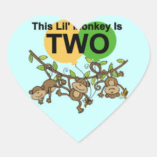 Byte av apor 2:a födelsedag T-shirts och gåvor Hjärtformat Klistermärke