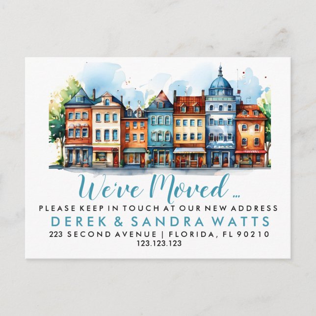 Byte av gatan adress vi har flyttat meddelande vykort (Framsida)