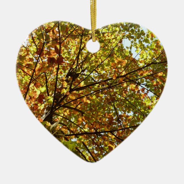 Byte av Maple Träd Grönt och Guld Fall Färg Julgransprydnad Keramik (Framsidan)