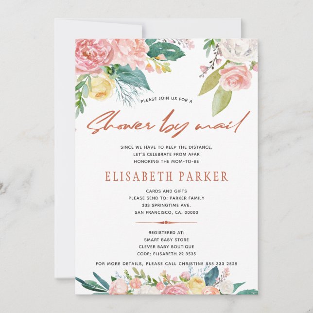 Byte av planer rosa blomstertema baby shower via p inbjudningar (Framsida)