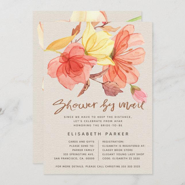 Byte av vattenfärgsdusch för blommigt per post inbjudningar (Fram/baksida)