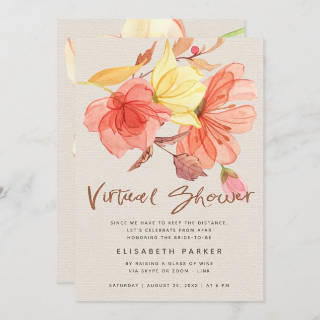 Byte av vattenfärgsprogram virtuell dusch för blom inbjudningar (Fram/baksida)