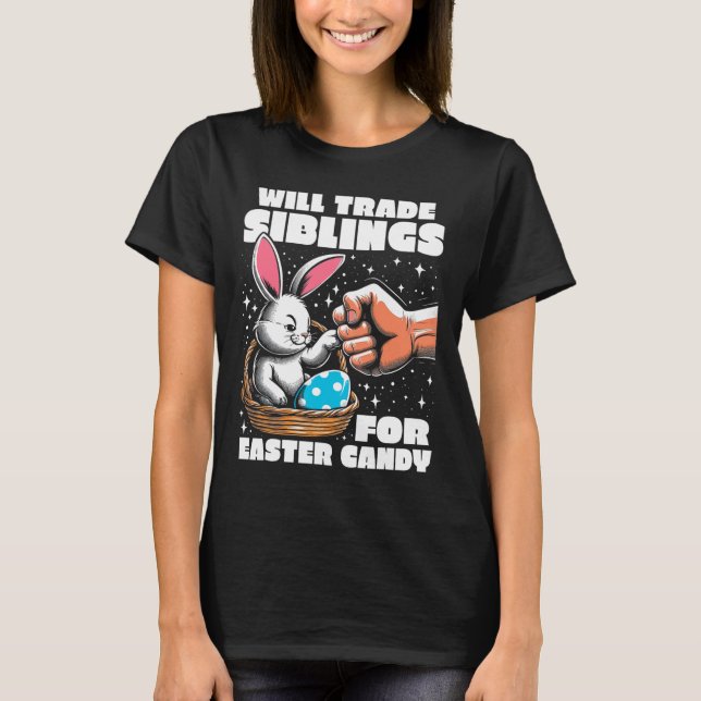 Byter Syskon Mot Påskgodis Påskharen  T Shirt (Framsida)