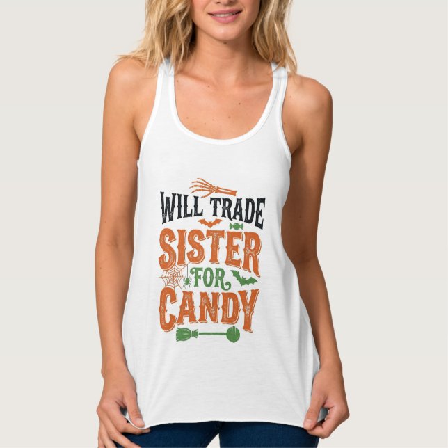 Byter syster mot godis Halloween-tröja design Linne Med Racerback (Framsida)