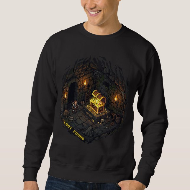Bytet Fann Fantasi Underjordiskt Pixel Art Design Lång Ärmad Tröja (Framsida)