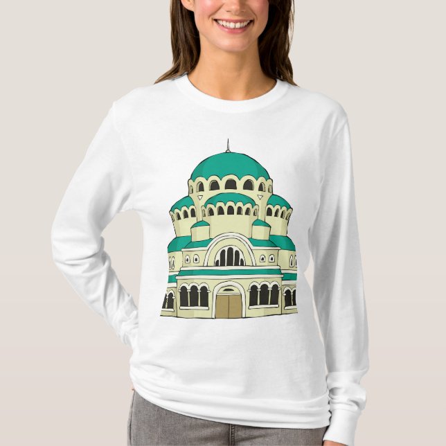 Byzantine Architecture Teal Dome Cathedral T Shirt (Framsida)