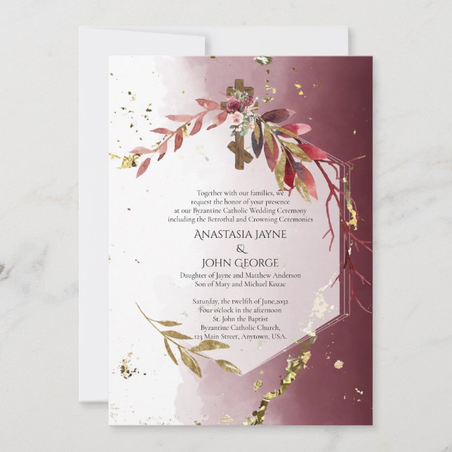 BYZANTINE Betrothal Crowning Bröllop Blommigt Kor Inbjudningar (Framsida)