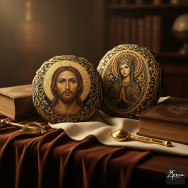 Byzantine Christ Icon - Jesus Rund Kudde
