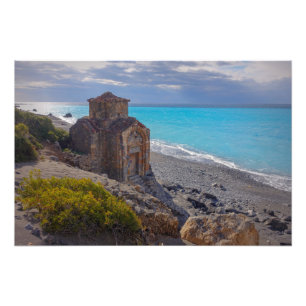 Byzantine-era Chapel vid en strand på Kreta, Grek Fototryck