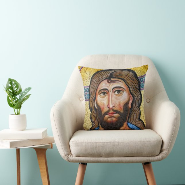 Byzantine Jesus Mosaic Pillow - Religiösans accent Kudde (Stol)