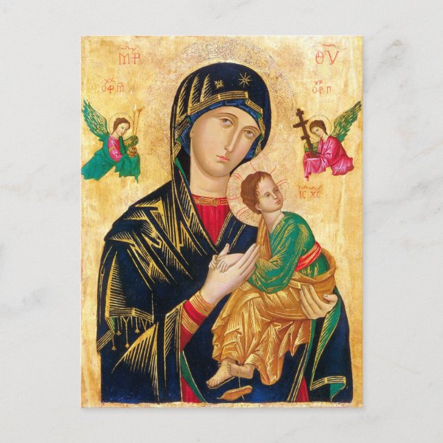 Byzantine Virgin Mary och Child Icon jul Vykort (Framsida)