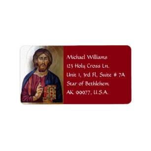 Byzantinestilsymbol av Kristus Pantocrator Adressetikett