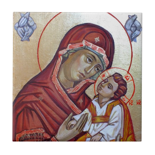 Byzantinestilsymbol av Sanktt Mary Teotokos Kakelplatta (Framsidan)