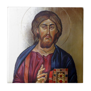 Byzantinesymbol av Kristus Pantocrator Kakelplatta