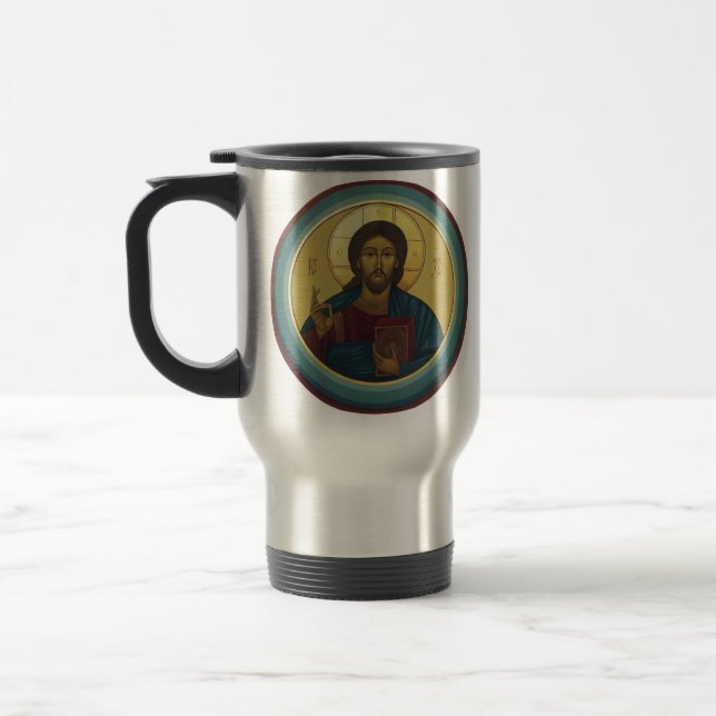 Byzantinsk Kristus Pantokrator Rund Mosaikkonst Resemugg (Vänster)