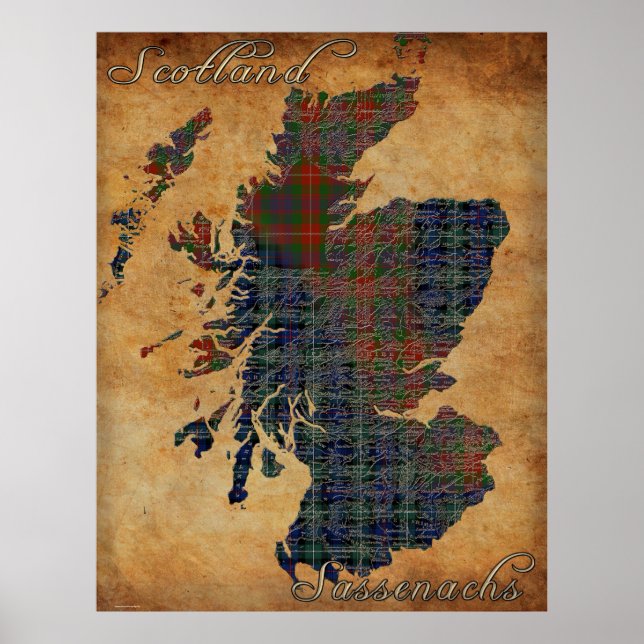 C18:e Skottland och Sassenachs Karta Art Poster (Framsidan)