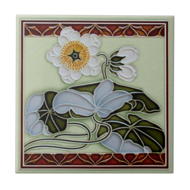 c1905 Tysk Blommigt Art nouveau Reproduction  Kakelplatta (Framsidan)