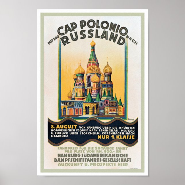 c1930-talets RESKLAFFSCHYLAT TYSLAND TILL RYSSLAND Poster (Framsidan)