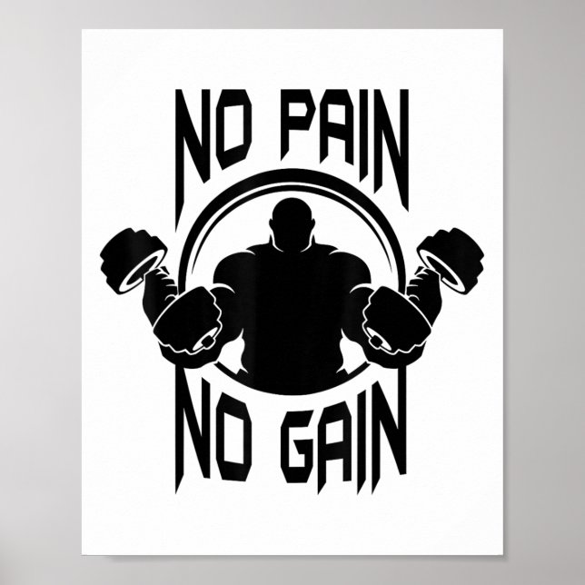 C386 No Pain No Gain Gym Workout Fitness Motivatio Poster (Framsidan)
