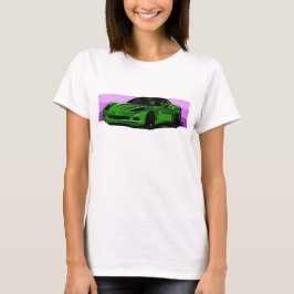 C6 Bright Grönt Corvette Sportscar Rosa Rand T Shirt