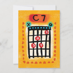 C7 Guitar Chord Greeting Card - Färgmusik Kort