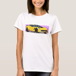 C7 Gult Corvette Sportscar med Rosa Rand T Shirt