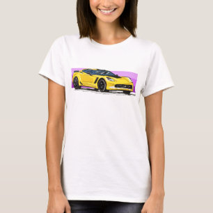 C7 Gult Corvette Sportscar med Rosa Rand T Shirt