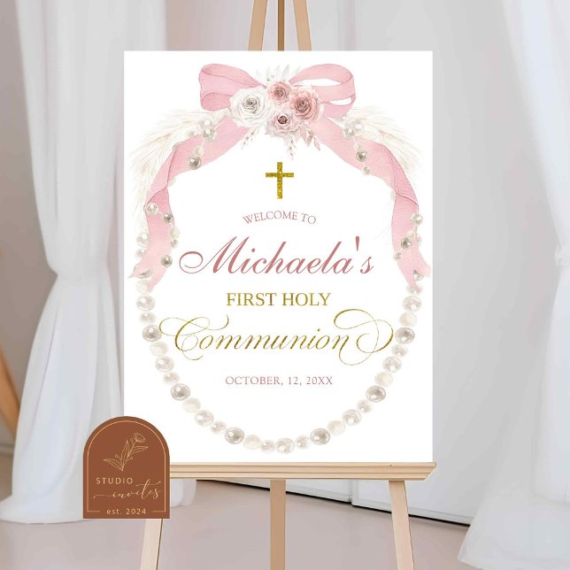C83 Pärlrosa Boho Första Kommunion Välkommen Poster (Skapare uppladdad)