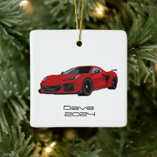 C8 Korvette Iports Car Torch Red Hand plockade Julgransprydnad Keramik