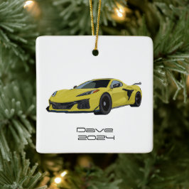 C8 Korvette Sports Car Gult Hand plockade Julgransprydnad Keramik