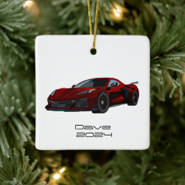C8 Korvette Sports Car Metallic Red Hand plockade Julgransprydnad Keramik