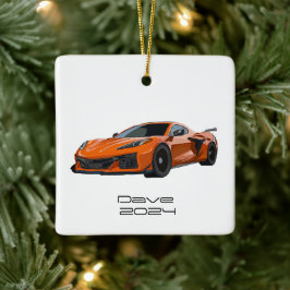 C8 Korvette Sports Car Orange Hand plockade Julgransprydnad Keramik