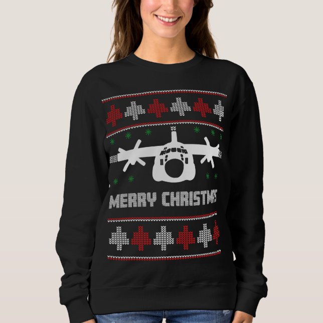 C-130 Hercules Airplan Ugly jul Sweater T Shirt (Framsida)
